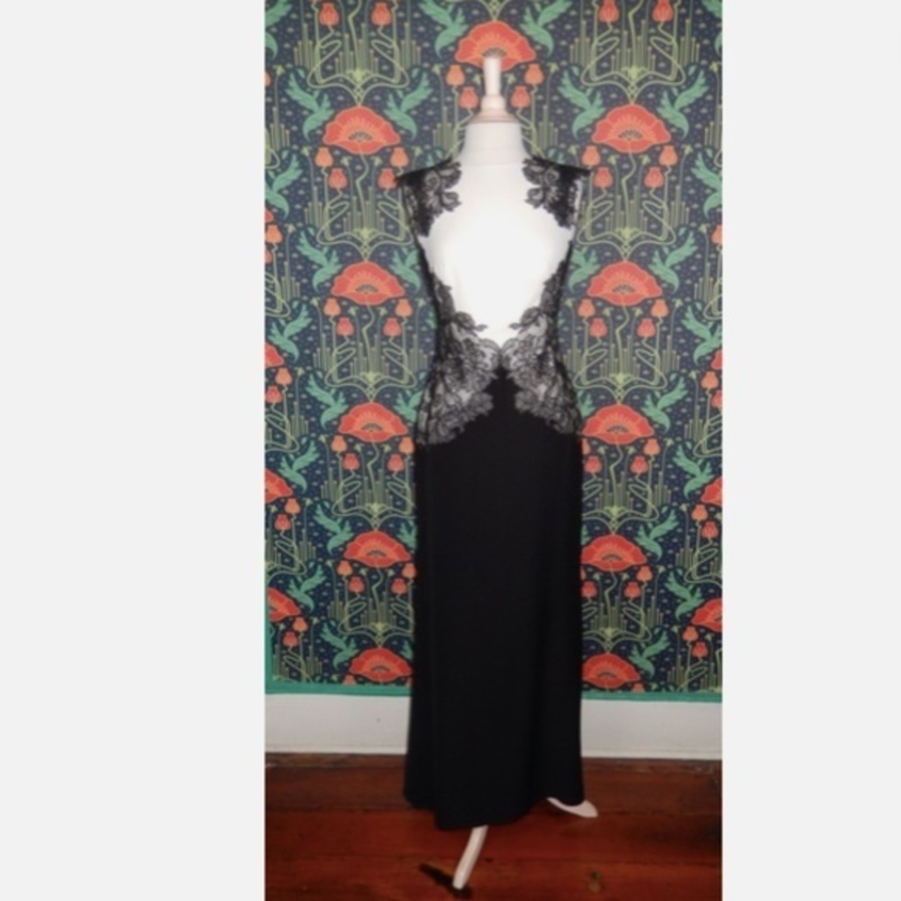 Tadashi Shoji Black White Lace Colorblock Gown Formal Dress 2